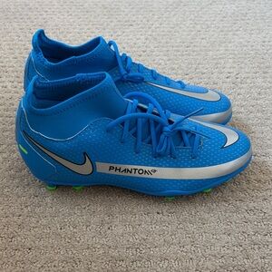Nike Kids JR Phantom GT Soccer Lacrosse Cleats - Blue and Silver